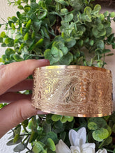 🌟 24mm or 32mm Engraved PATTERN🌟RAW EDGE GOLD FILLED BRACELET ONLY- Includes 10 letters 1st letter capital FINAL SALE (Read whole listing carefully)