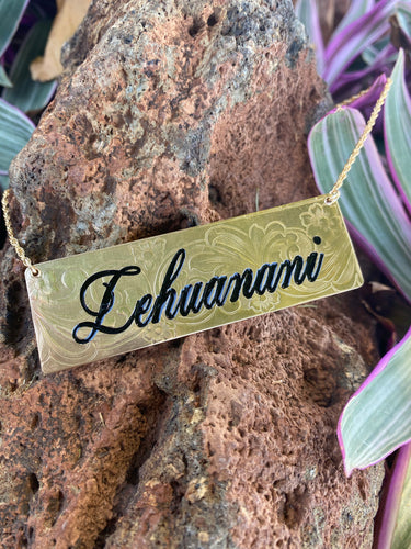 CLEARANCE SALE!! 24mm Hawaiian Scroll and Flower Patterned Gold Filled Name Plate (10 letters)