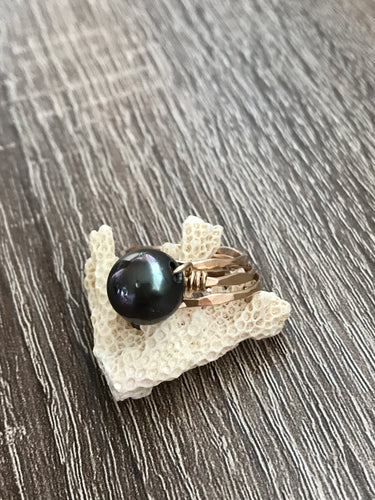 Tahitian Pearl Wrapped 3-Band Set Ring