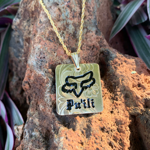 27mm Gold Filled FOX HEAD PENDANT Hawaiian Font (8 letters)
