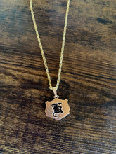 PATTERNED Adult or Keiki HAWAIIAN COAT OF ARMS INITAL-CUT OUT *MEDIUM-1 INCH* Gold Filled Necklace (7letters only) 1st Letter Capital
