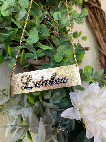 20mm Hawaiian Scroll and Flower/ Leapord Print Gold Filled Name Plate (10 letters)